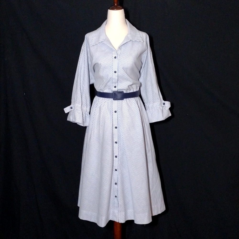 VTG 1960s Serbin Designed By Muriel Ryan Long Sleeve Nautical Style Dress Sz 18